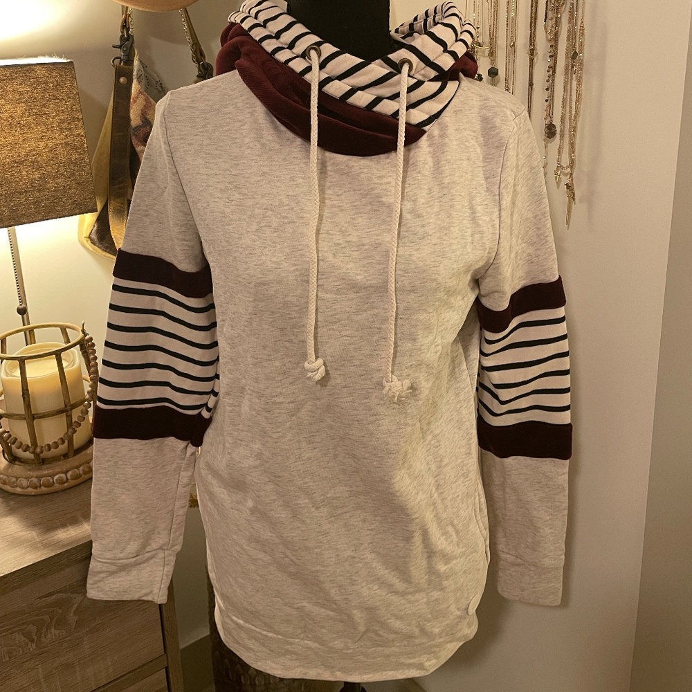 Tunic Length Color Block Striped Hoodie